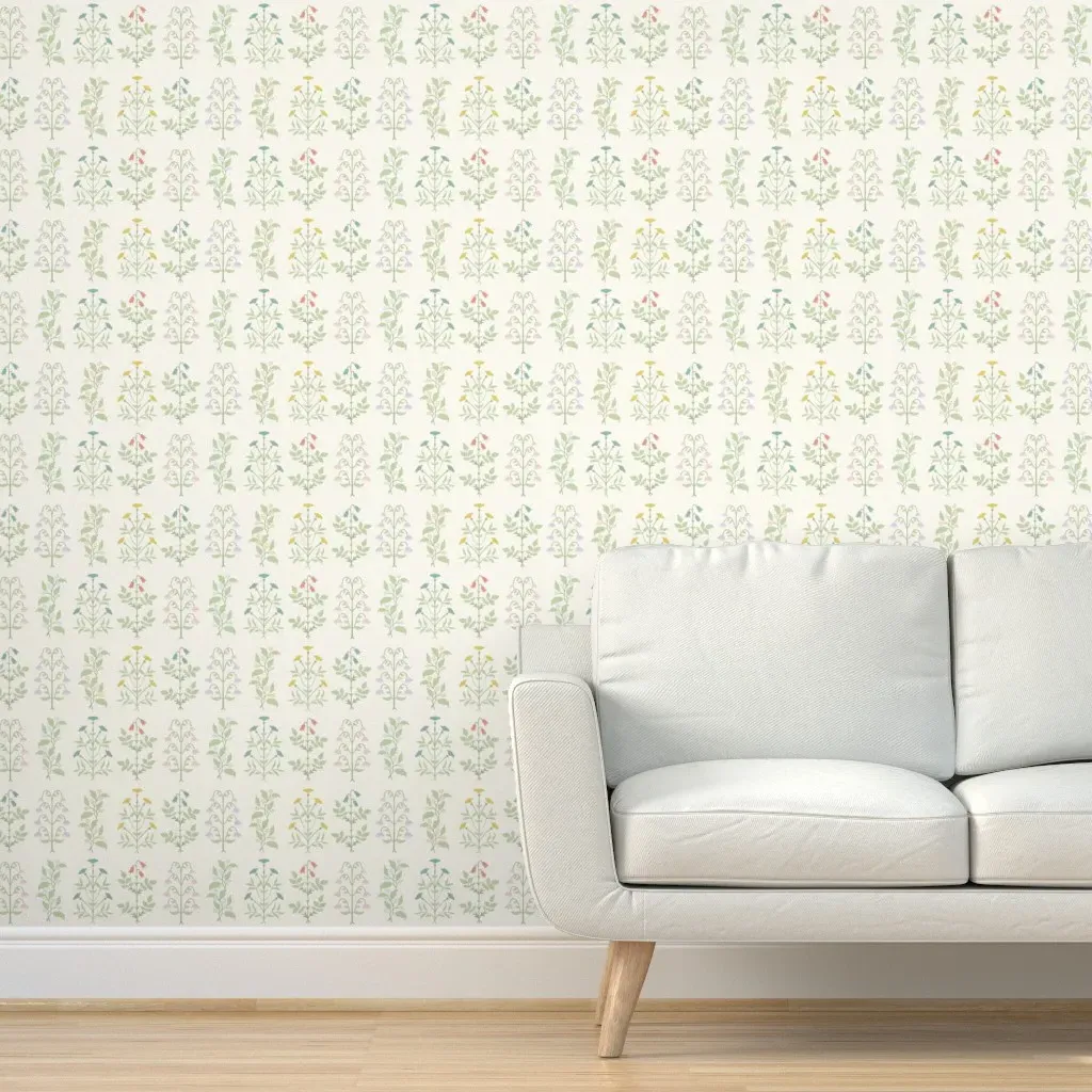 June Botanical Small Block Print Floral Wallpaper - Sage Green product