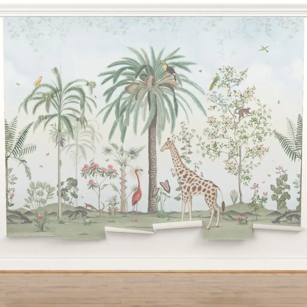 Jungle Animal Botanical Garden Peel and Stick Wall Mural - Blue product