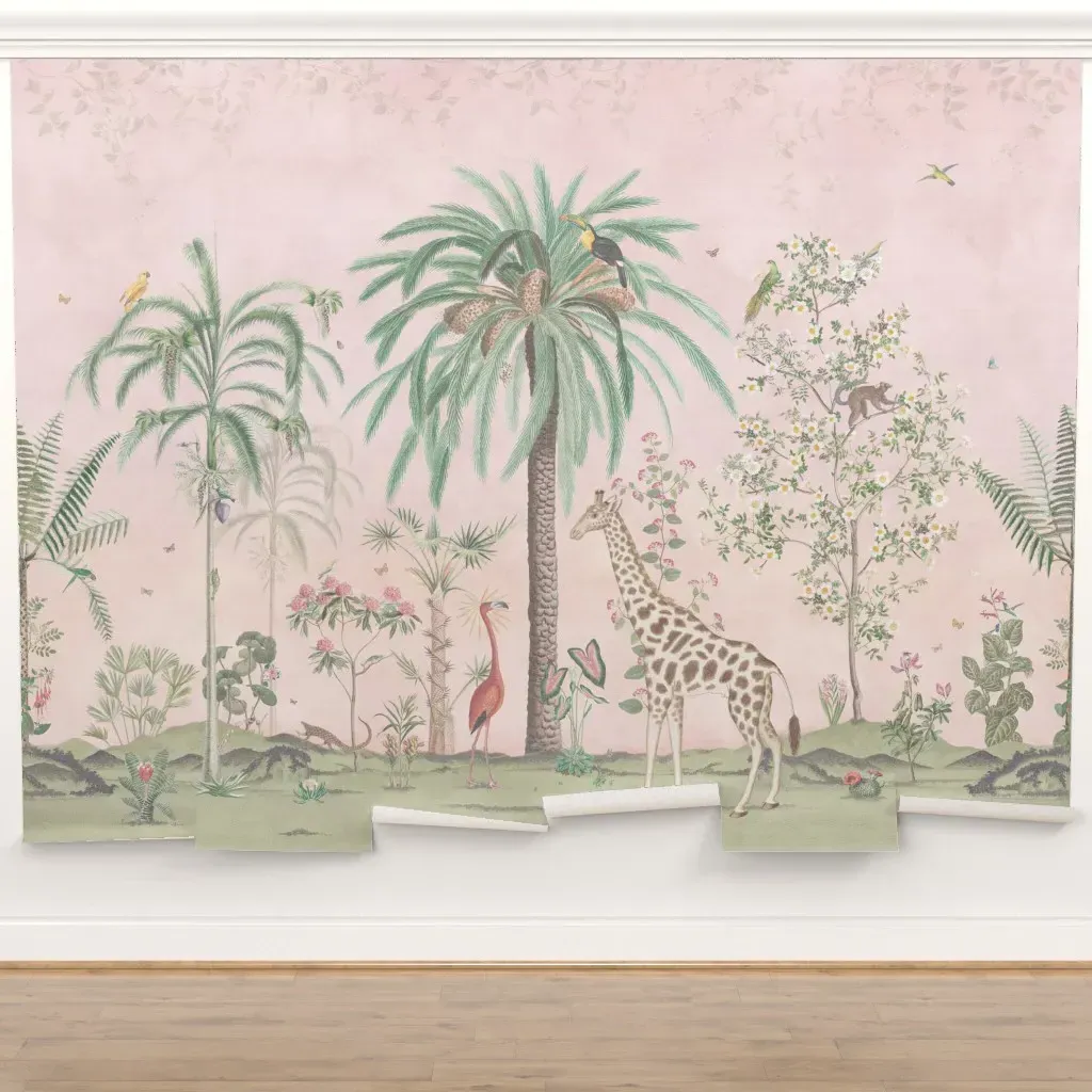 Jungle Animal Botanical Garden Peel and Stick Wall Mural - Pink product