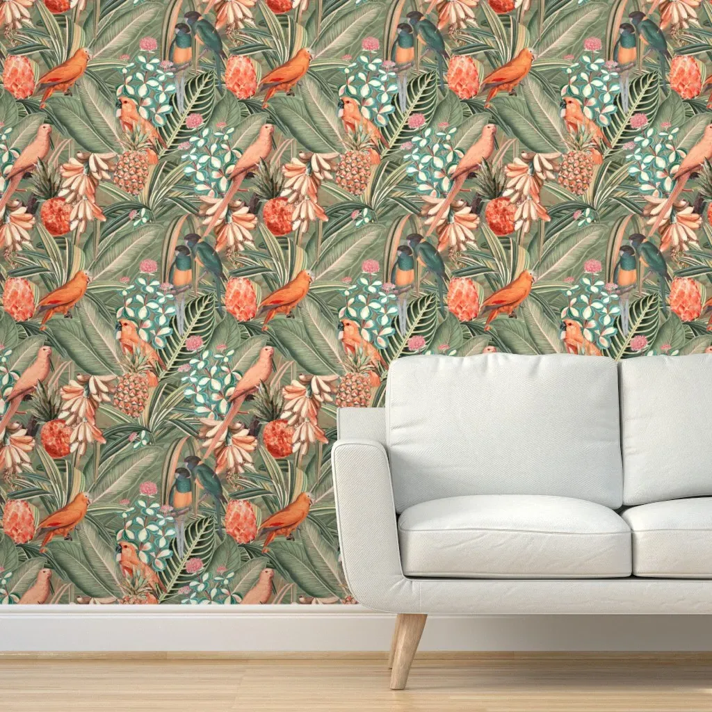Jungle Bird Tropical Safari Peel and Stick Wallpaper - Orange product