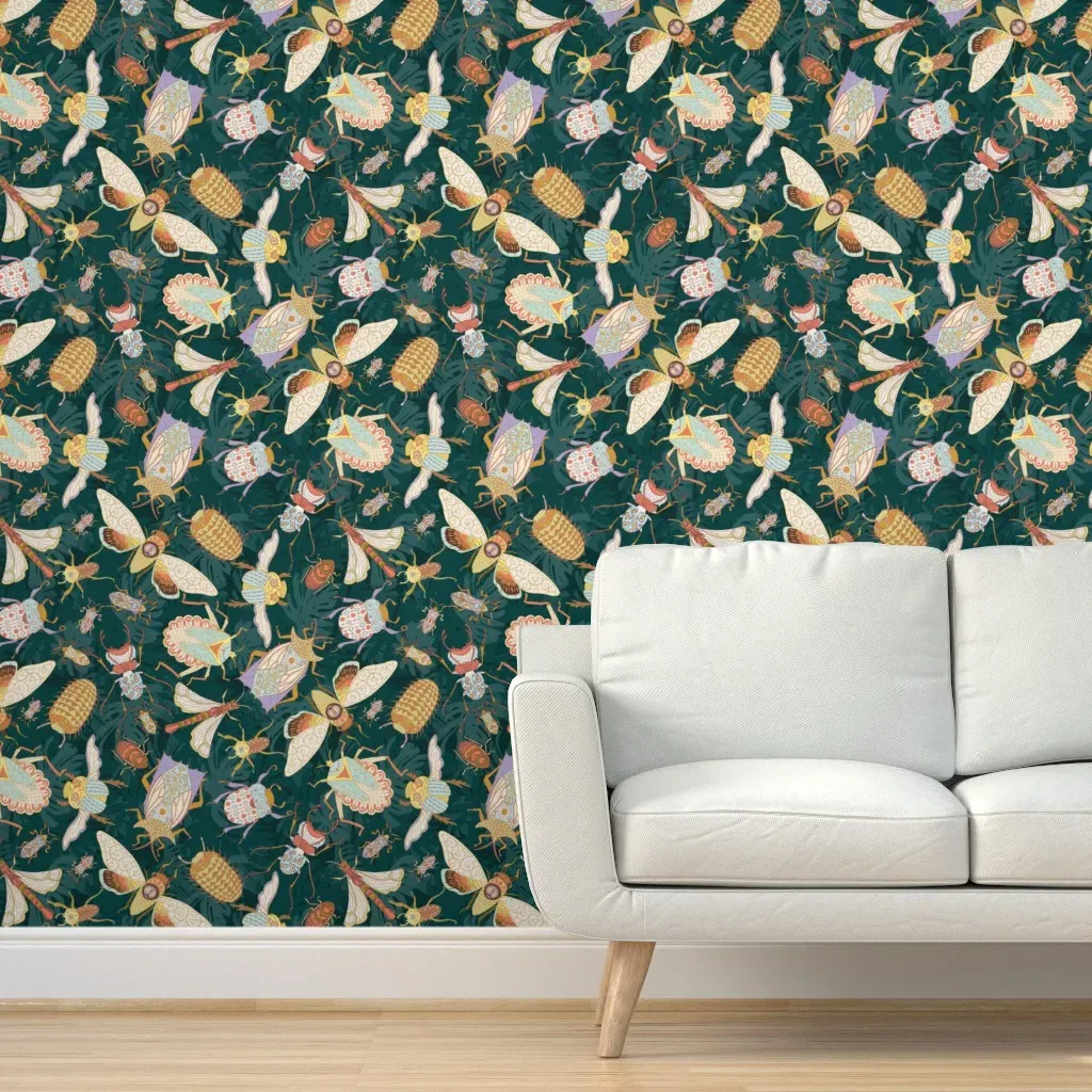 Jungle Bugs Exotica Peel and Stick Wallpaper - Teal Blue product