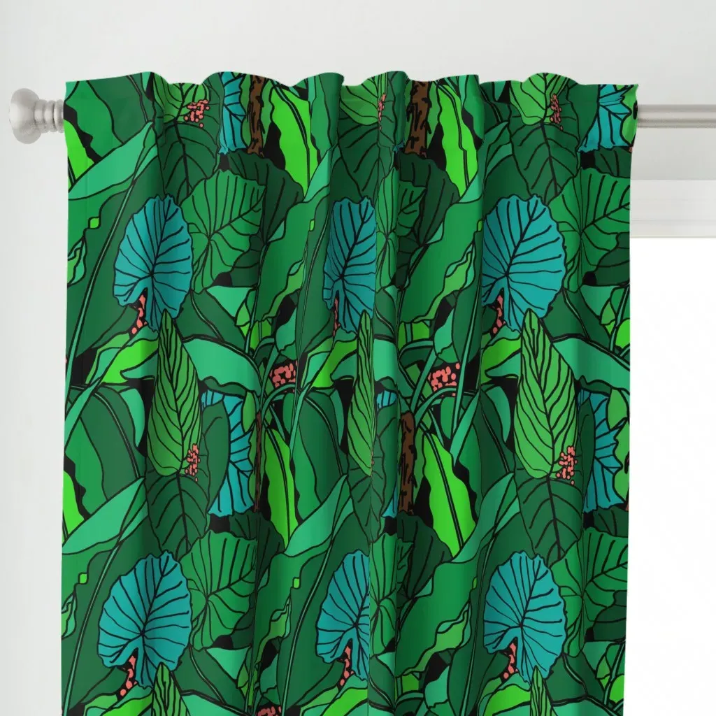 Jungle Leaves Illustrated Curtain Panel - Green alternate view