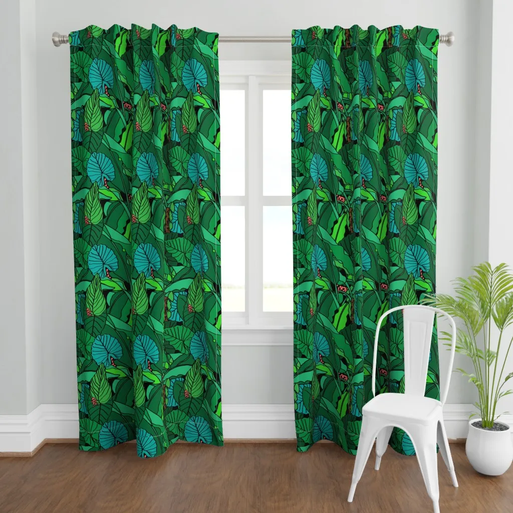 Jungle Leaves Illustrated Curtain Panel - Green product