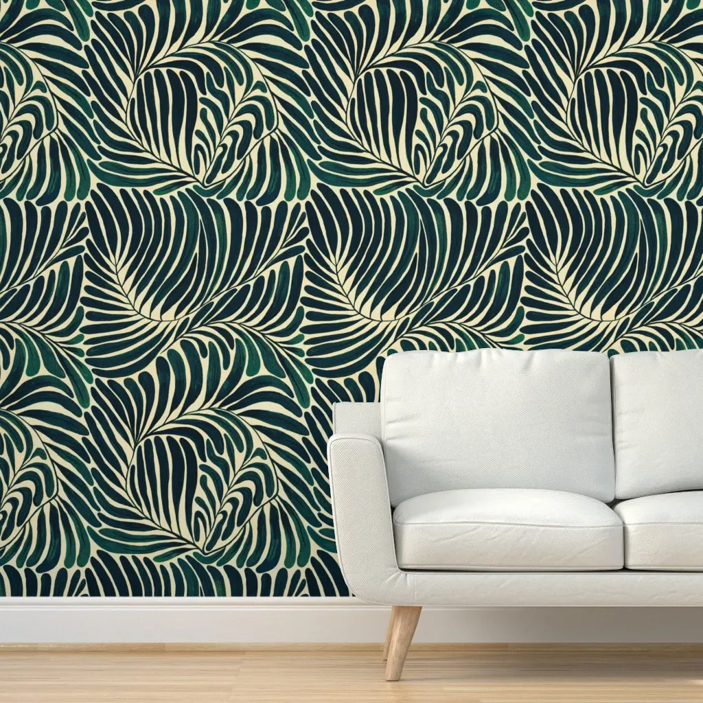 Jungle Leaves Peel and Stick Wallpaper - Dark Teal product