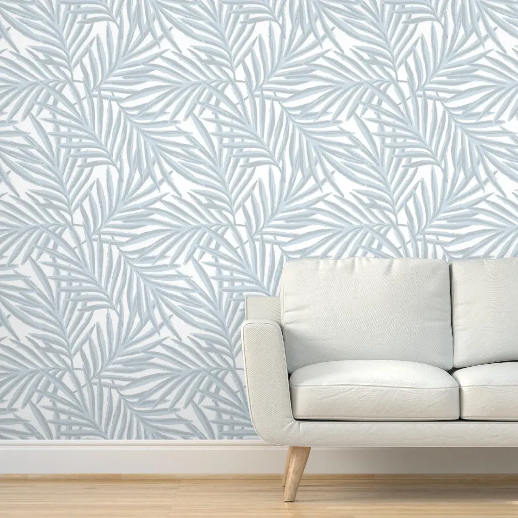 Jungle Palm Leaves Peel and Stick Wallpaper - Light Blue product