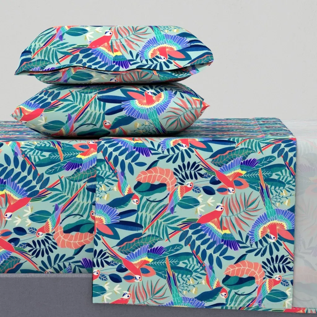 Jungle Parrot Paradise Pastel Rainforest Twin Sheet Set product
