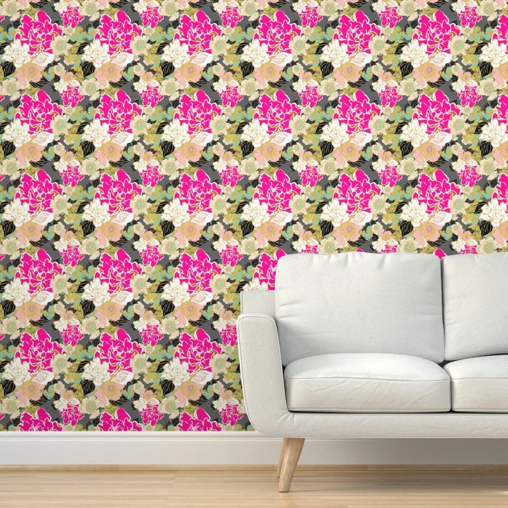 Jungle Passion Peel and Stick Wallpaper - Mustard, Turquoise, Pink product