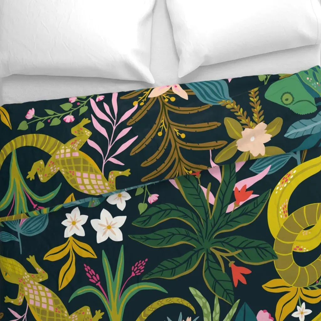 Jungle Reptiles Large Scale Duvet Cover - Dark Teal alternate view
