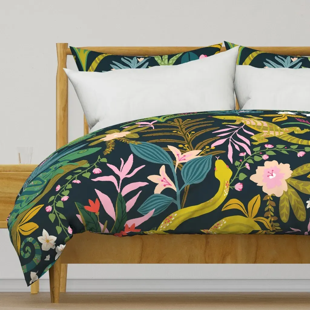 Jungle Reptiles Large Scale Duvet Cover - Dark Teal product