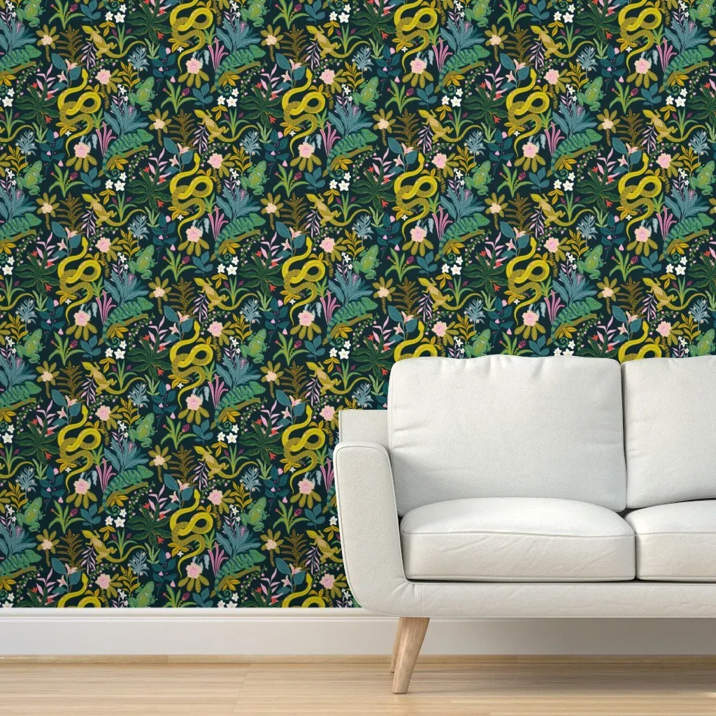 Jungle Reptiles Peel and Stick Wallpaper - Green, Yellow product