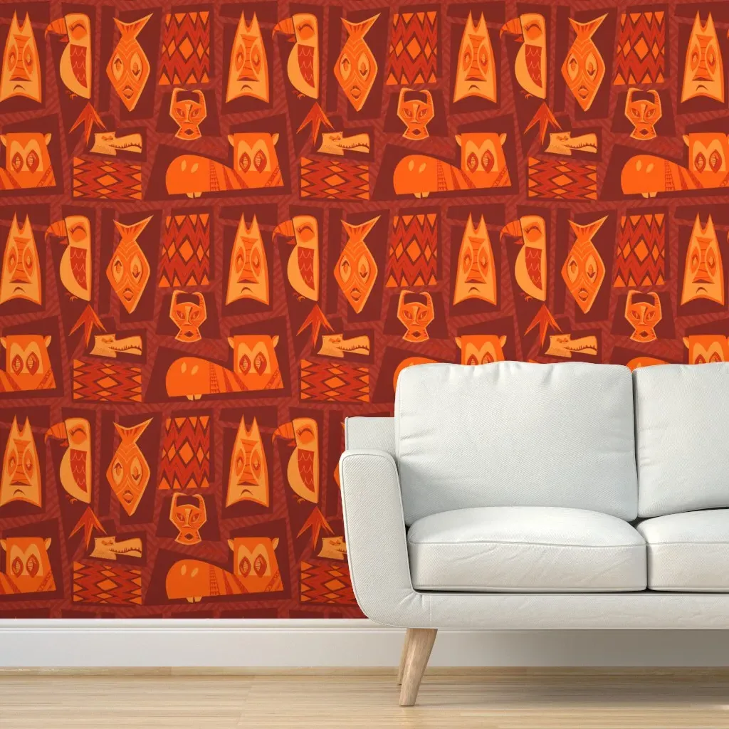 Jungle River Expedition Peel and Stick Wallpaper - Red, Orange product