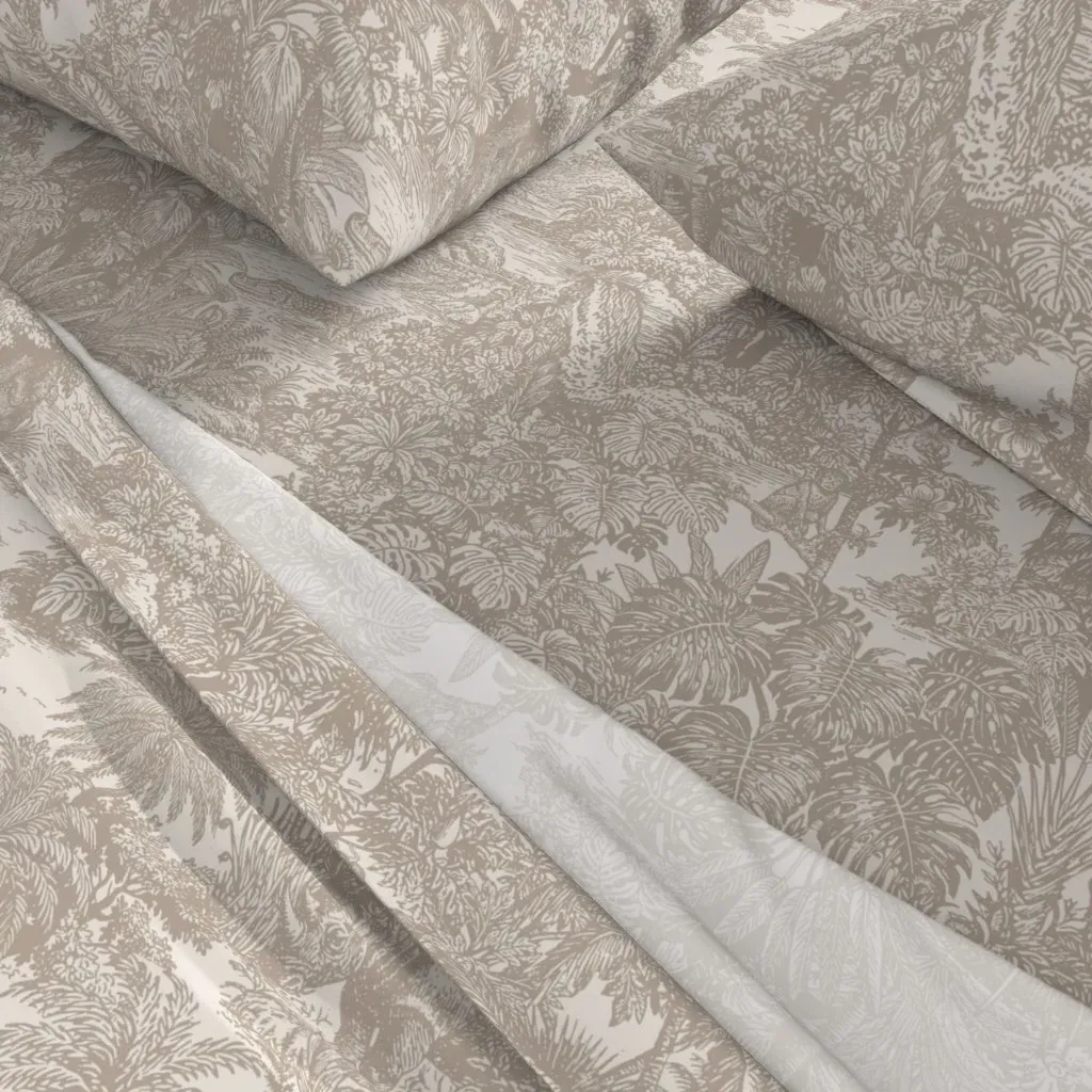Jungle Toile Tropical Scenic Queen Sheet Set - Beige alternate view