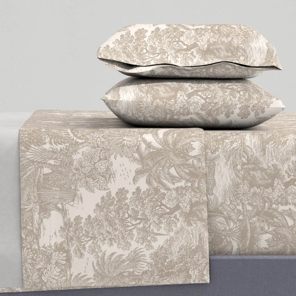 Jungle Toile Tropical Scenic Queen Sheet Set - Beige product
