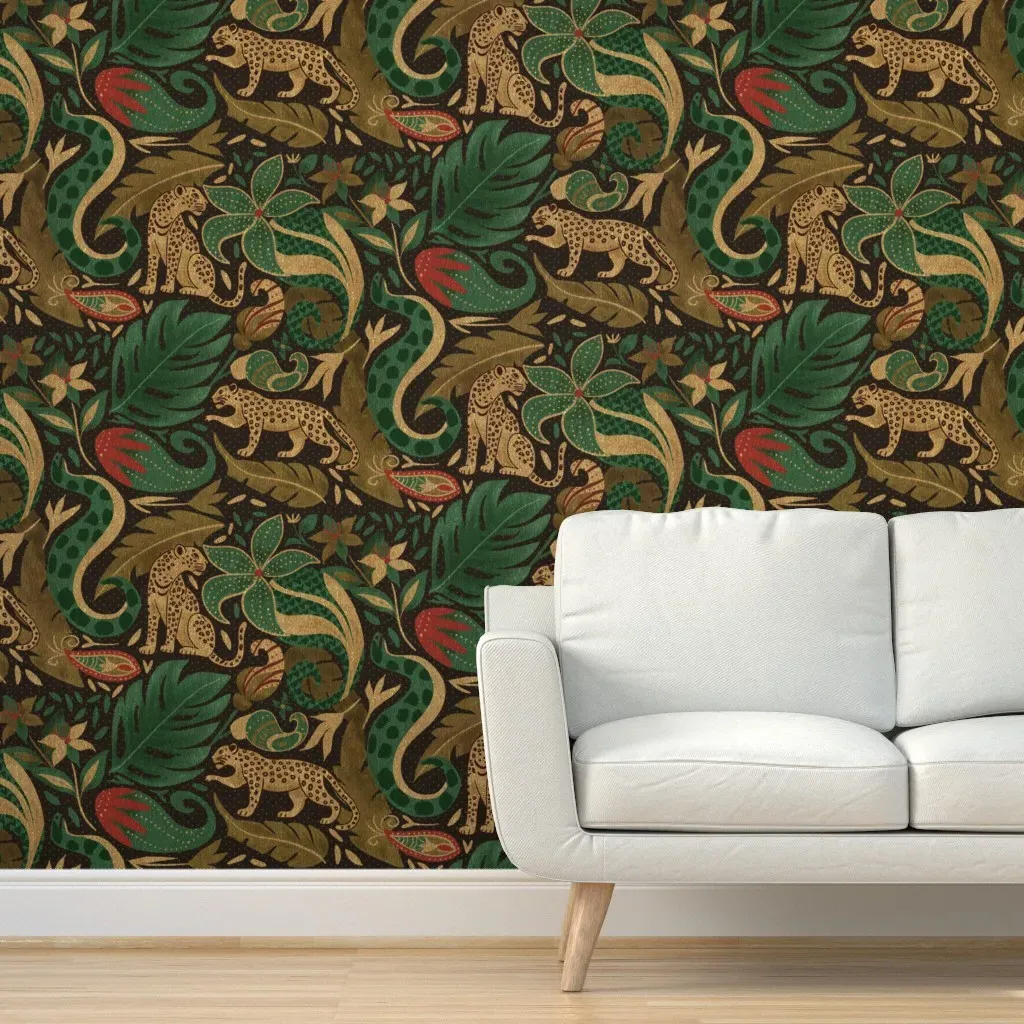 Jungle Tropical Foliage Leopard Peel and Stick Wallpaper - Gold product