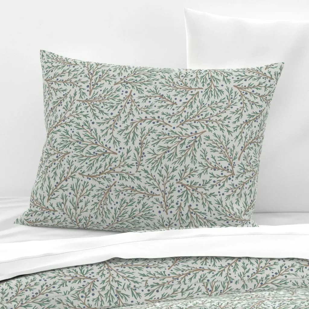 Juniper Branch and Berries Standard Knife Edge Pillow - Sage Green, Cotton Sateen product