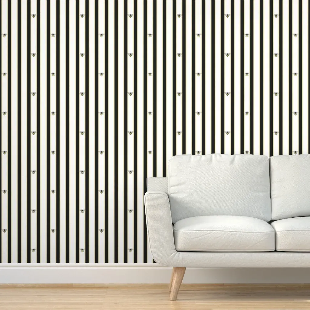 Just Bee Stripes Peel and Stick Wallpaper - Black, White, Yellow product