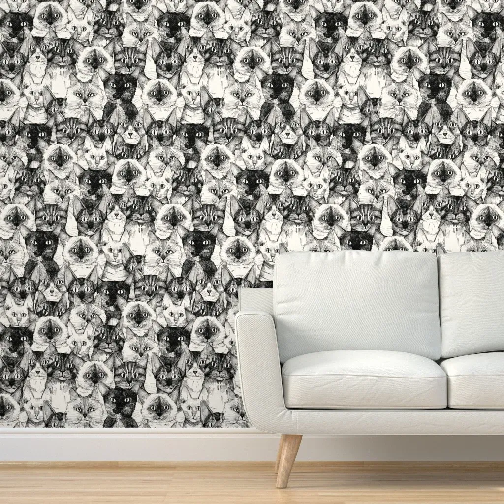 Just Cats Half Pearl Peel and Stick Wallpaper - Black product