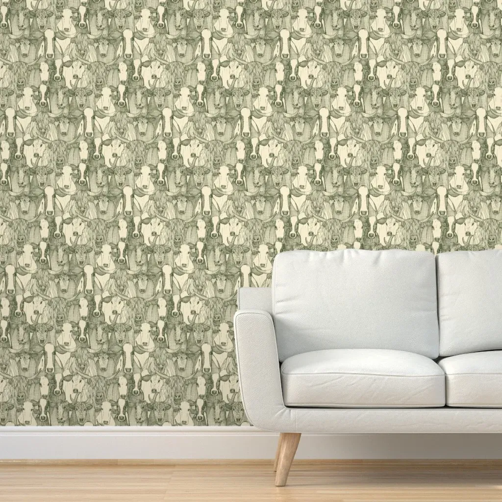 Just Cattle Chive Peel and Stick Wallpaper - Olive Green, Cream product