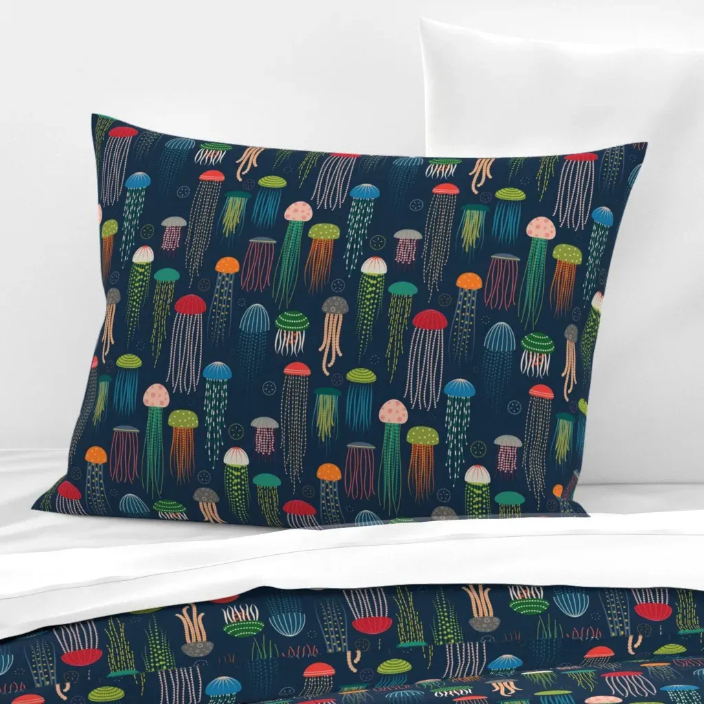 Just Jellies Jellyfish Standard Knife Edge Pillow - Teal, Cotton Sateen product