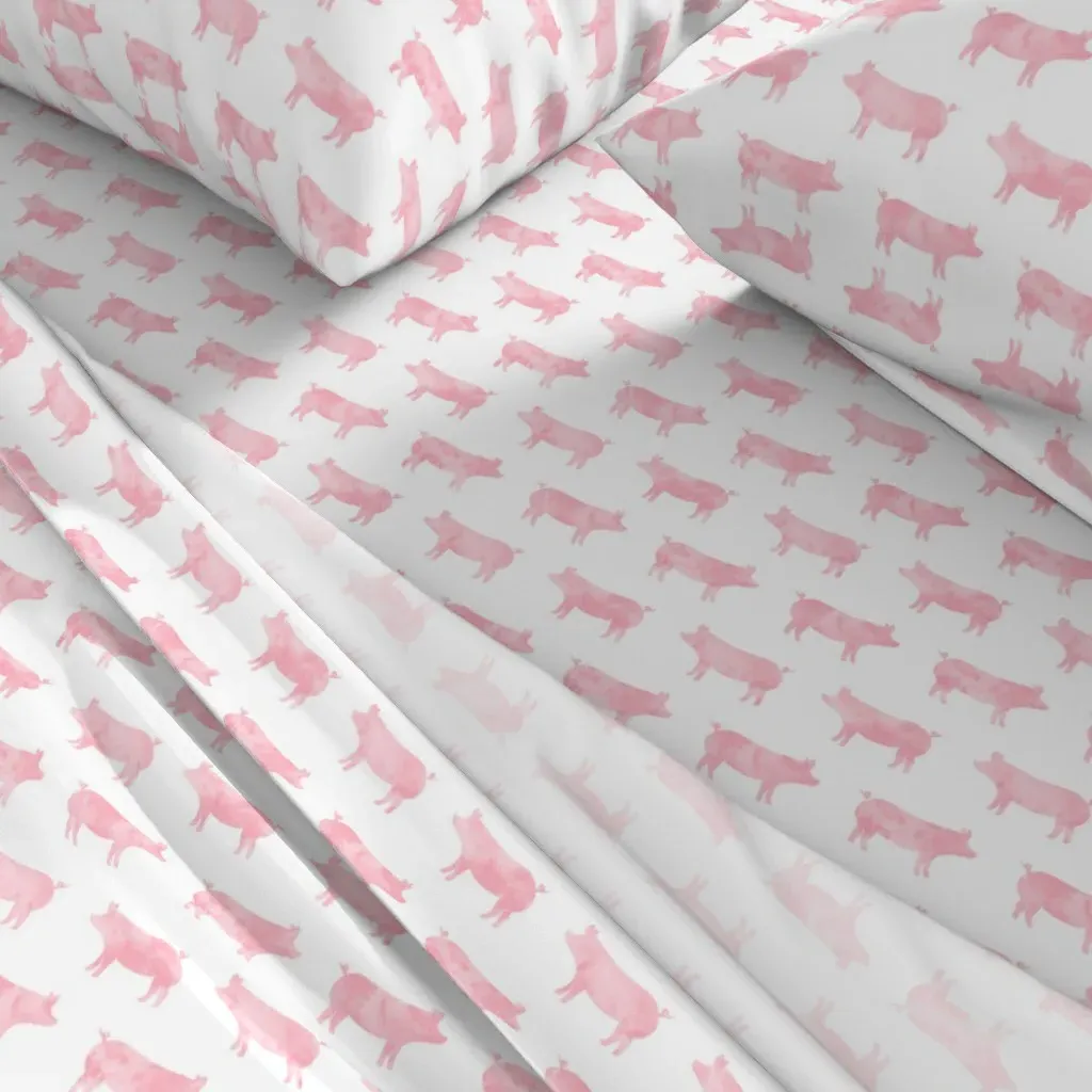 Just Pigs Watercolor Twin Sheet Set - Pink alternate view