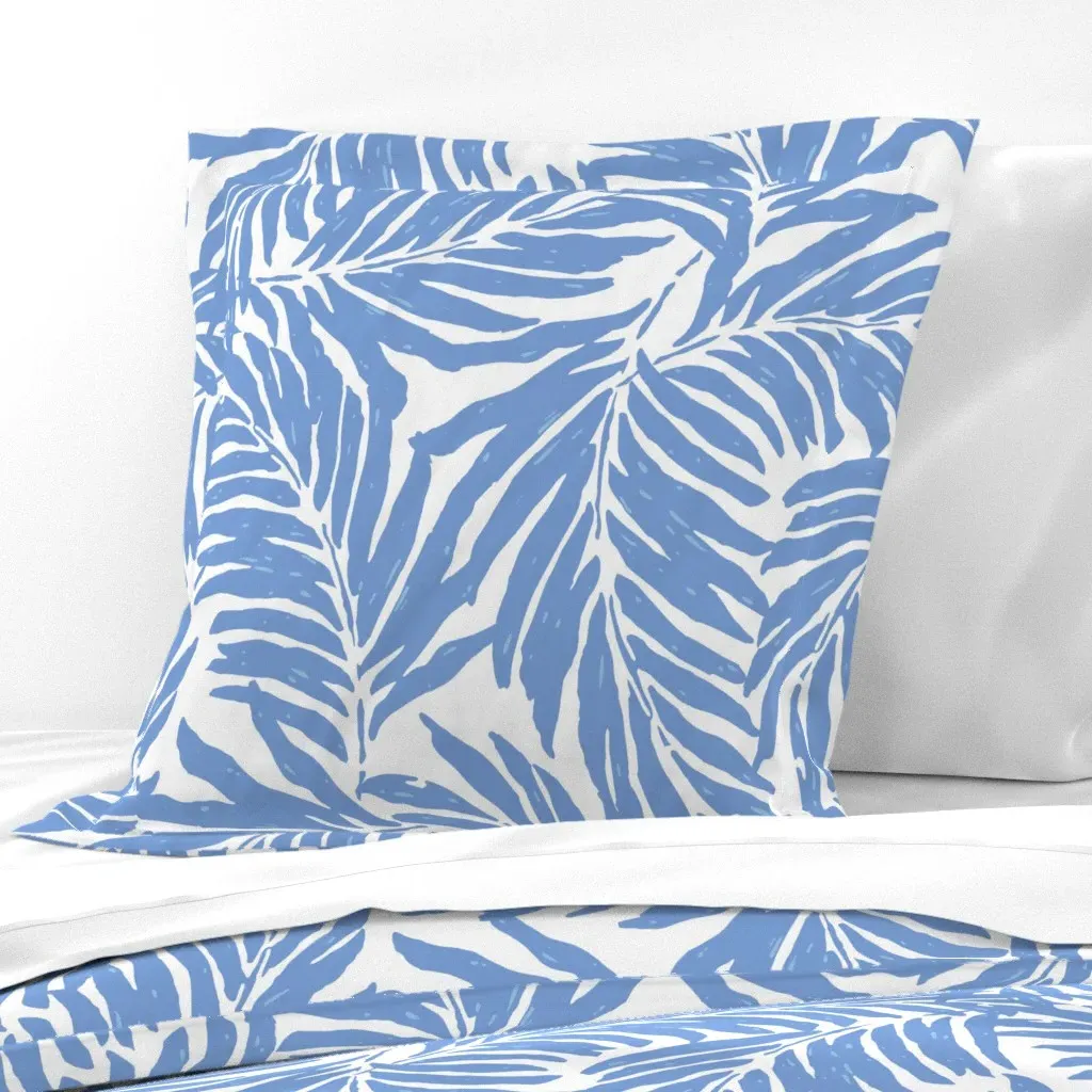 Kahanu Garden Giant Illustrated Palm Leaves Euro Pillow Sham - Light Blue product