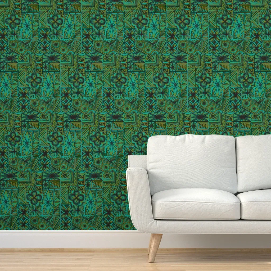Kalakaua Ave Peel and Stick Wallpaper - Olive, Teal product