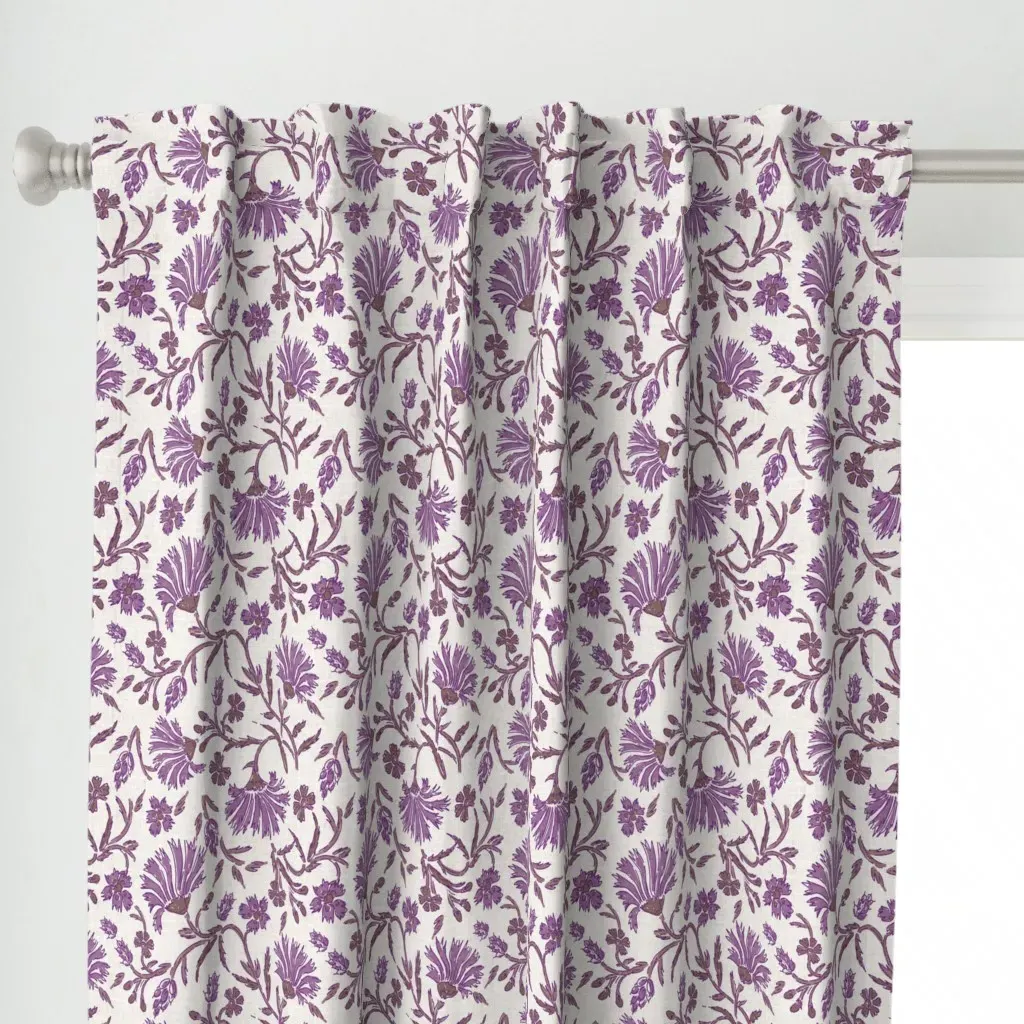 Kalami Floral Curtain Panel - Purple alternate view