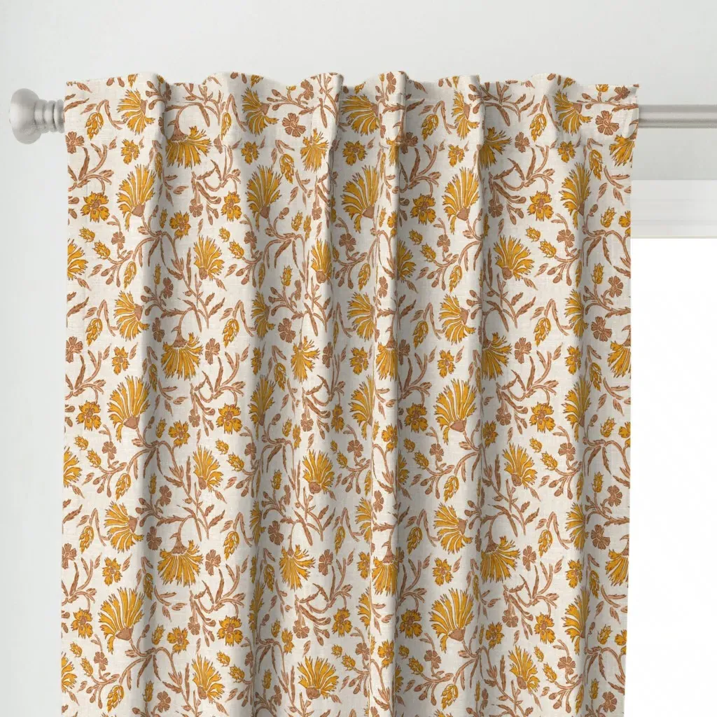 Kalami Floral Curtain Panel - Yellow alternate view