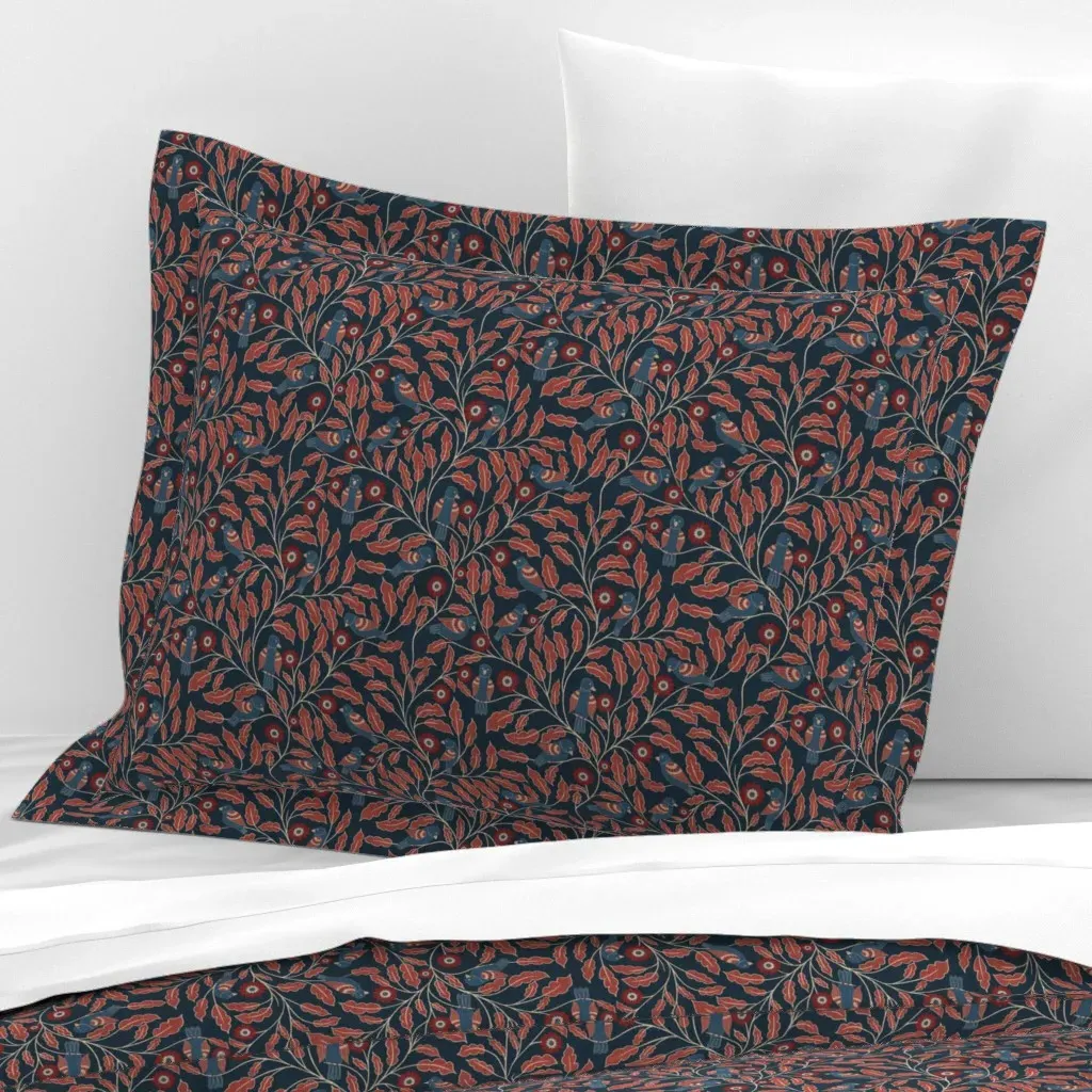 Kalamkari Birds On Vines Standard Flanged Cushion Cover - Red, Cotton Sateen product