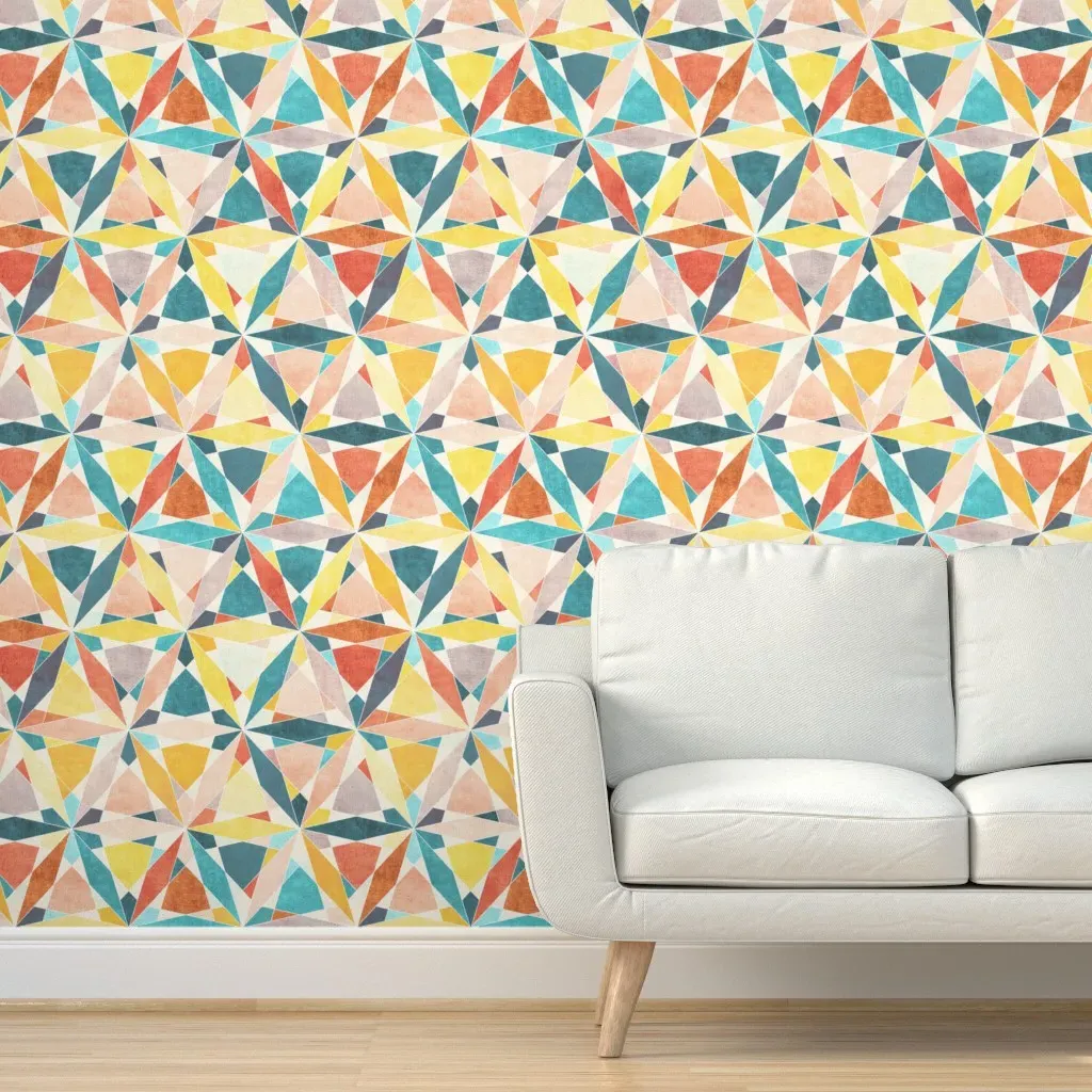 Kaleidoscope Crystal Geometric Peel and Stick Wallpaper - Yellow-Orange product