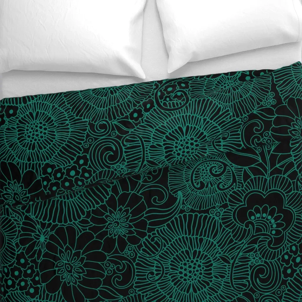 Kaleidoscope Retro Green Line Duvet Cover - Teal alternate view