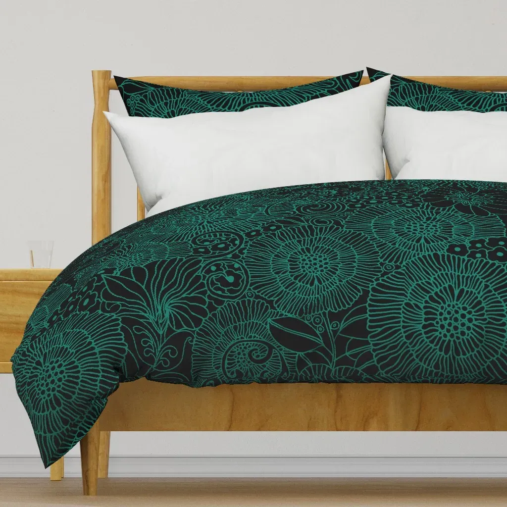 Kaleidoscope Retro Green Line Duvet Cover - Teal product