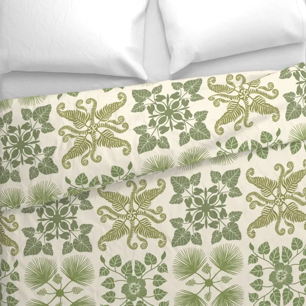 Kalo Hau Hapuu Loulu Large Duvet Cover - Olive Green alternate view