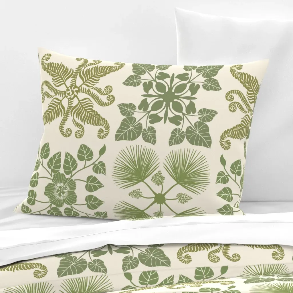 Kalo Hau Hapuu Loulu Quilt Square Standard Pillow Sham - Olive Green, Cotton Sateen product