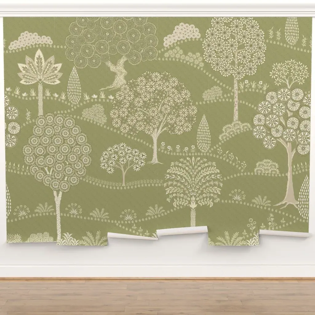 Kalpa Vatika Forest Landscape Peel and Stick Wall Mural - Moss Green product