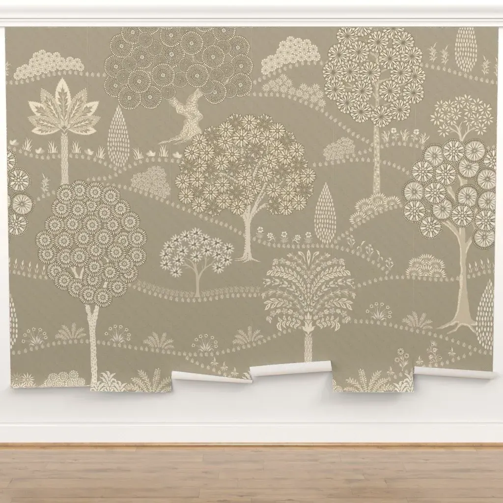 Kalpa Vatika Forest Landscape Peel and Stick Wall Mural - Silver Grey product