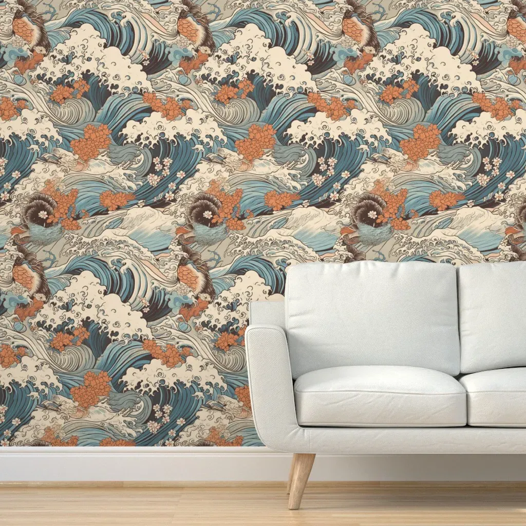 Kanagawa Revisited Peel and Stick Wallpaper - Teal product