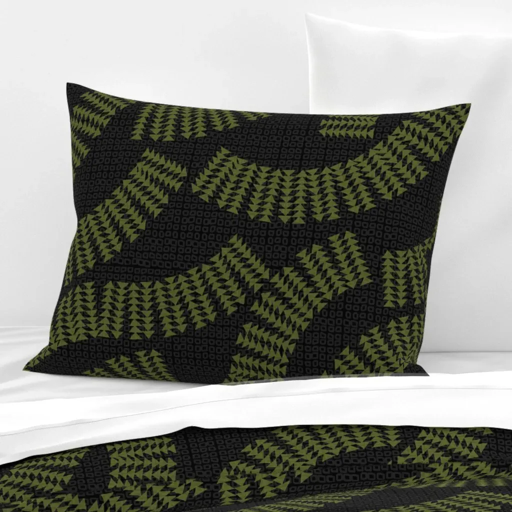 Kapa Waves Dark Limu Hawaii Standard Pillow Cover - Olive Green, Cotton Sateen product