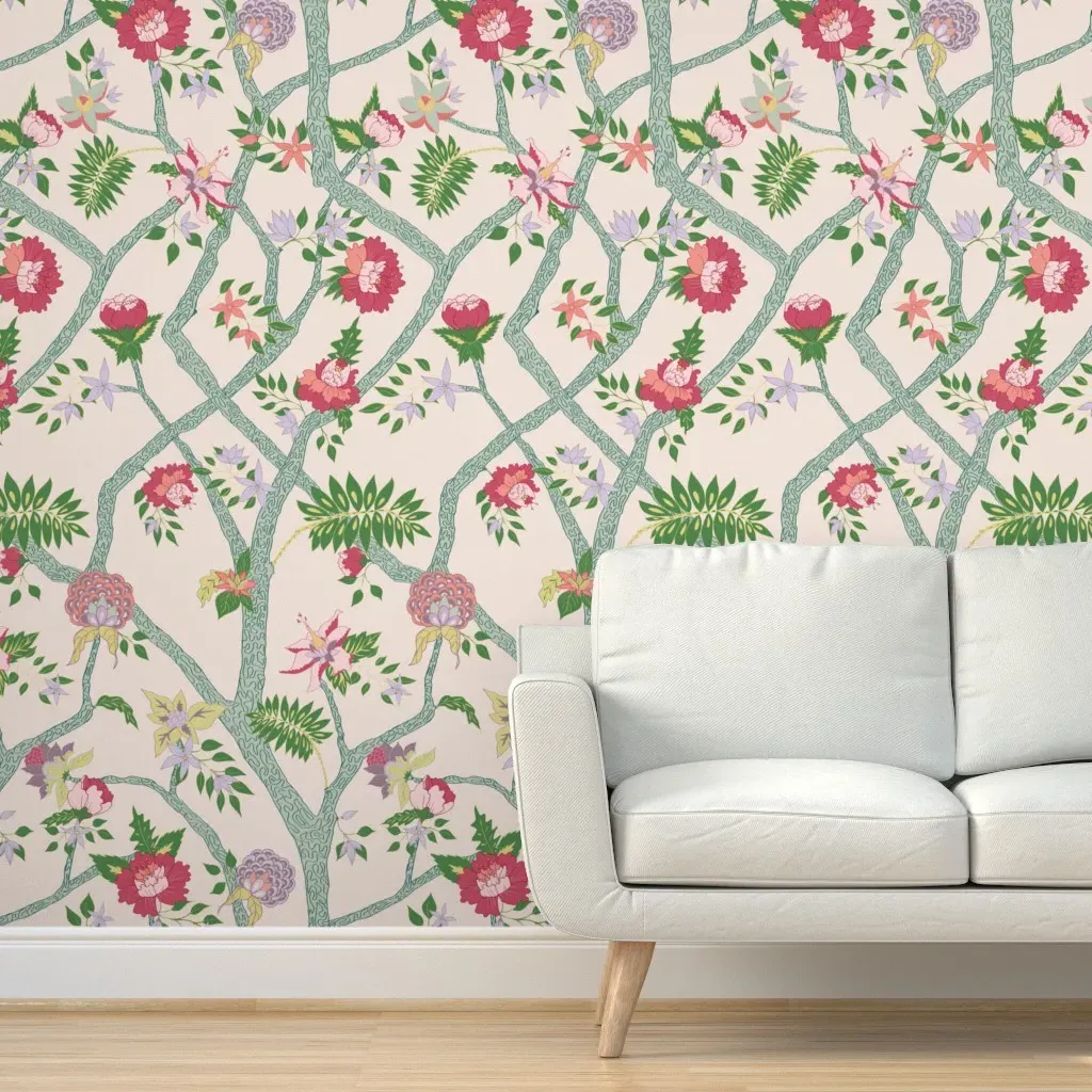 Kathryn5 Peony Branch Peel and Stick Wallpaper - Green product