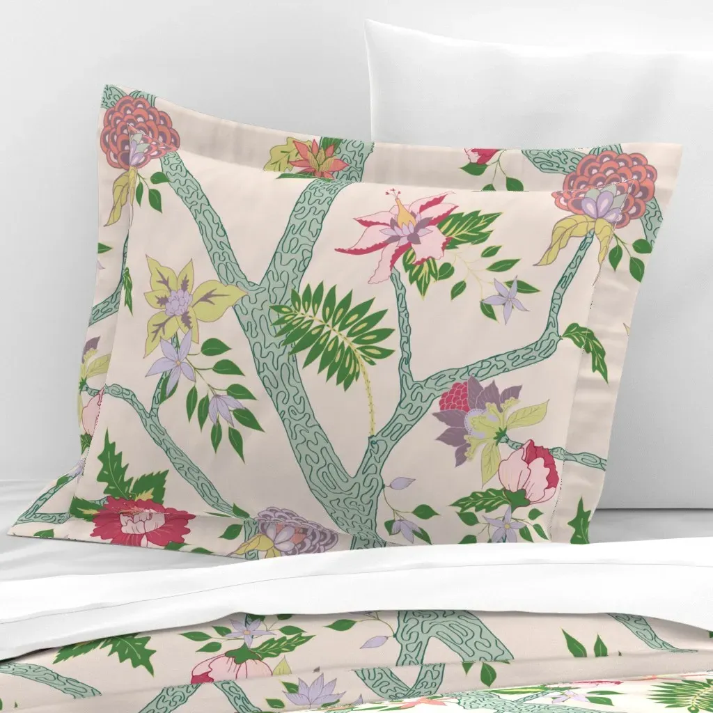 Kathryn5 Peony Branch Standard Flanged Cushion Cover - Green, Cotton Sateen product