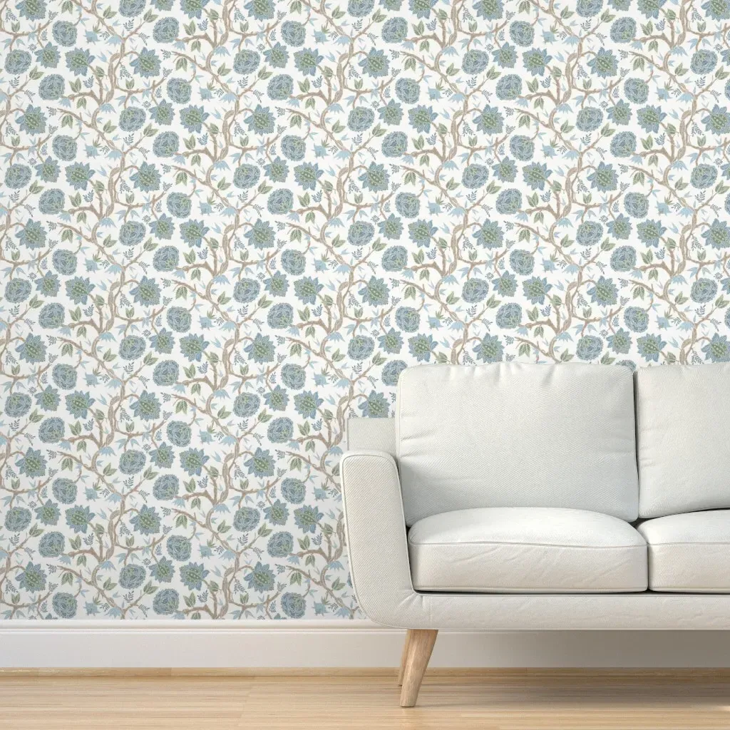 Katrina Indian Floral Peel and Stick Wallpaper - Dusty Blue product