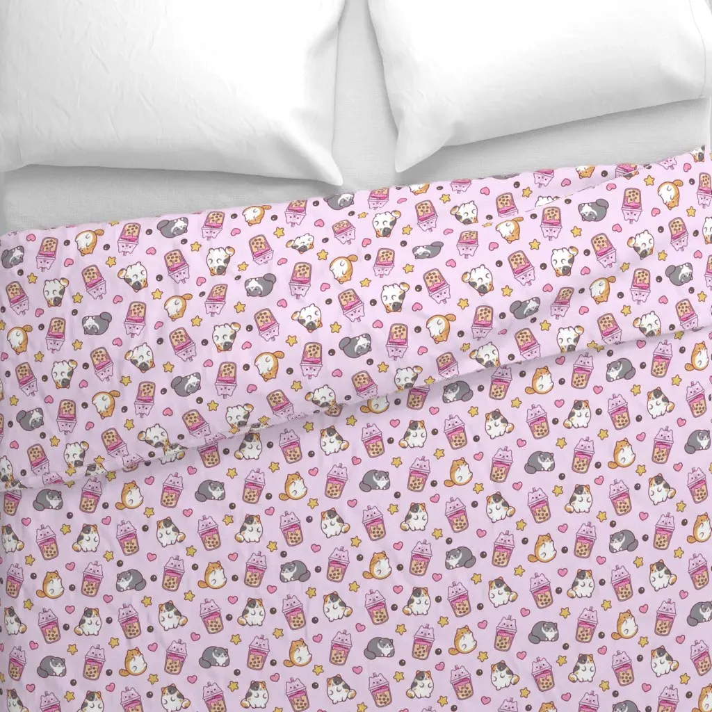 Kawaii Boba Cats Small Duvet Cover - Pink alternate view