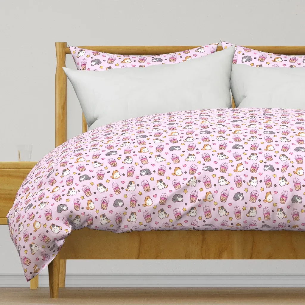 Kawaii Boba Cats Small Duvet Cover - Pink product