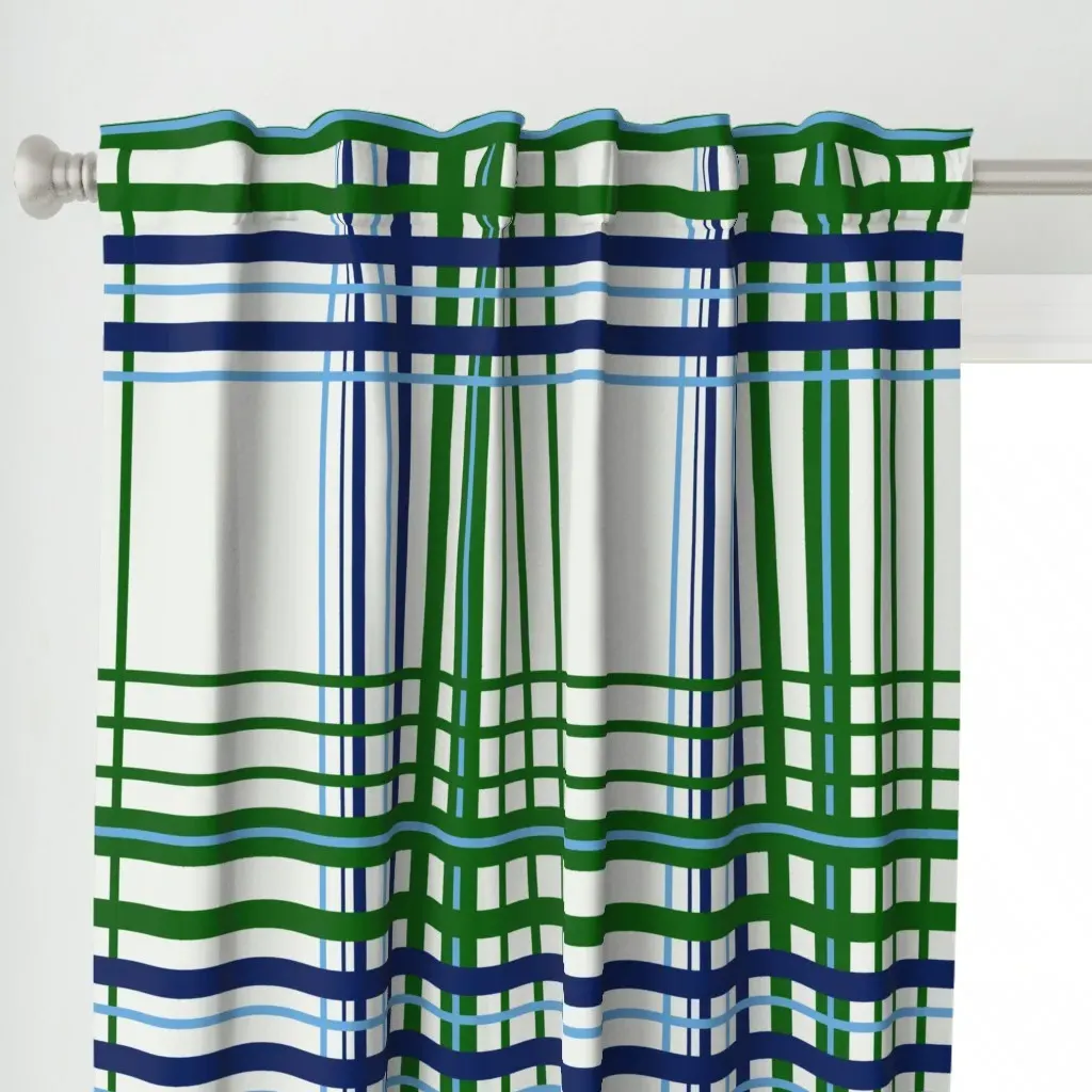 Kelly Green And Blue Curtain Panel - Dark Blue alternate view
