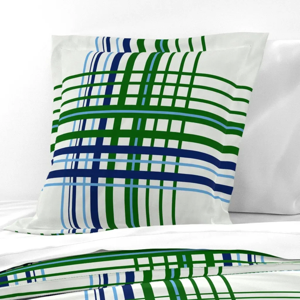 Kelly Green and Blue Plaid Check Jumbo Euro Pillow Sham - Dark Blue product