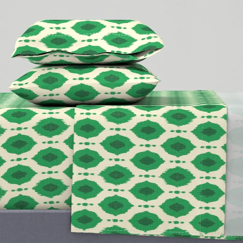 Kelly Green Ikat Queen Sheet Set - Green product