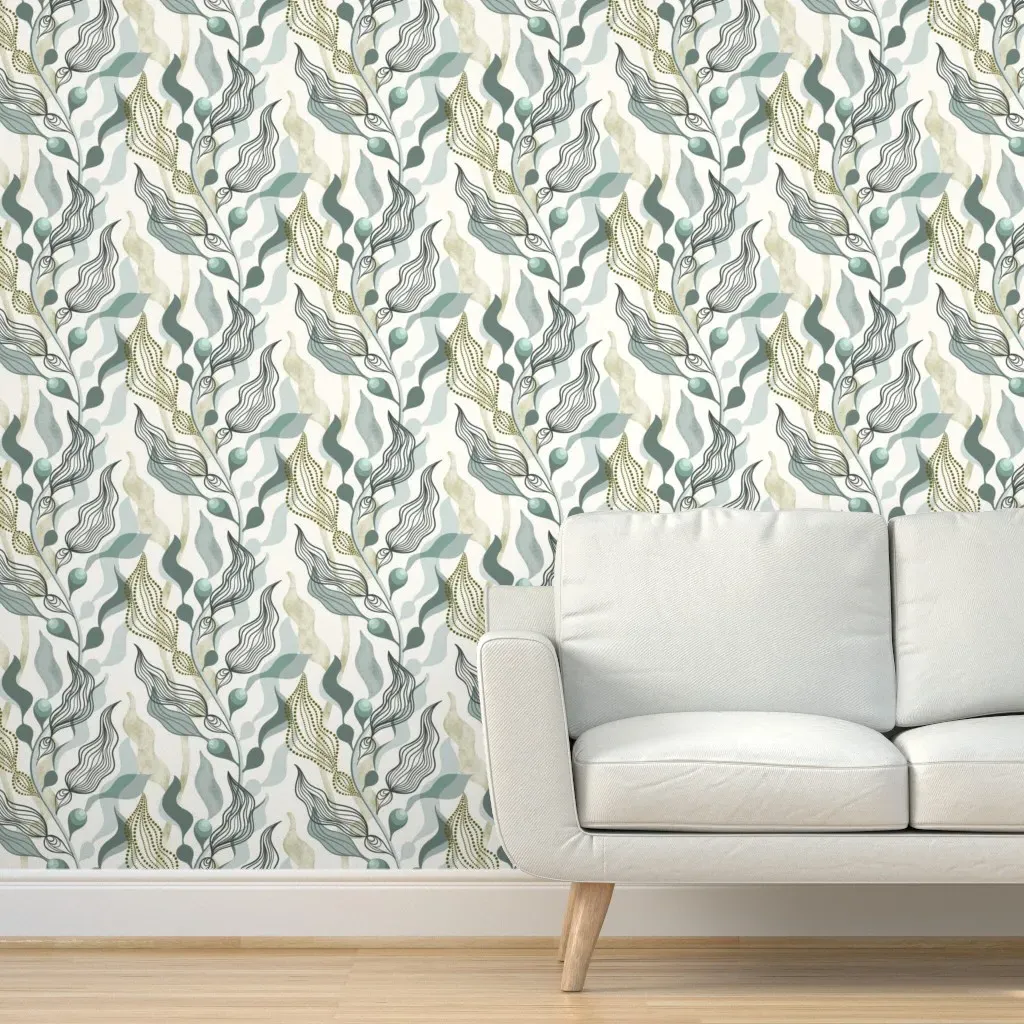 Kelp Forest Peel and Stick Wallpaper Half Drop Repeat - Seafoam Green product