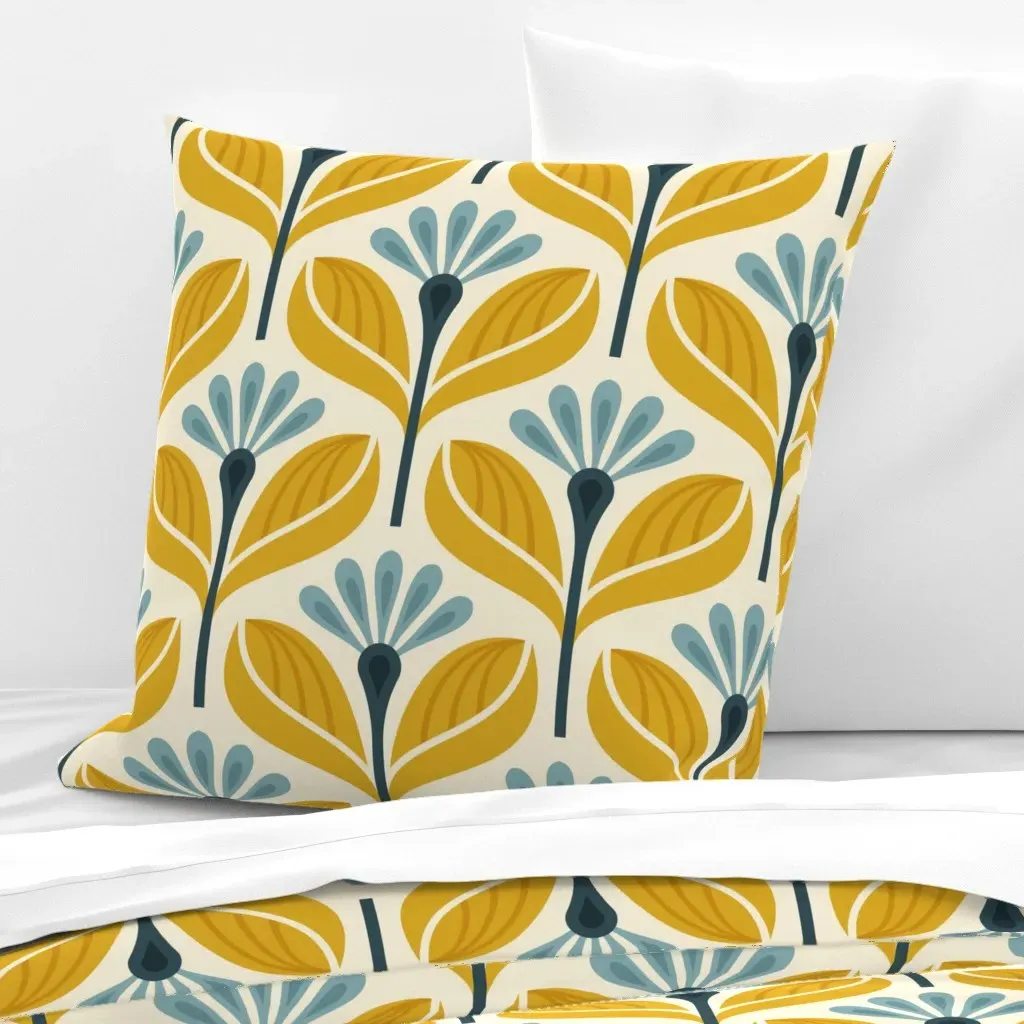 Kf 0274 D Large Geometric Floral Euro Pillow Sham - Mustard Yellow product