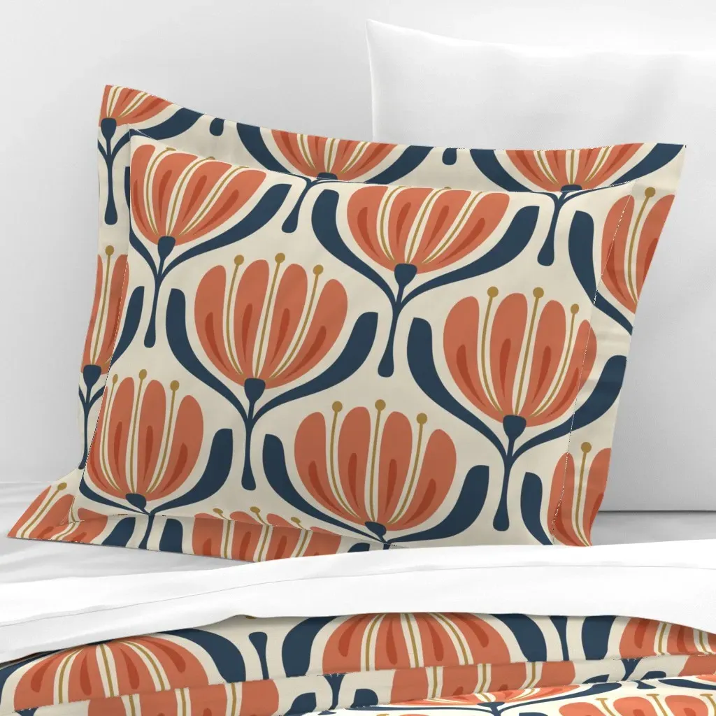Kf 0308 B Geometric Floral Standard Flanged Cushion Cover - Coral, Cotton Sateen product