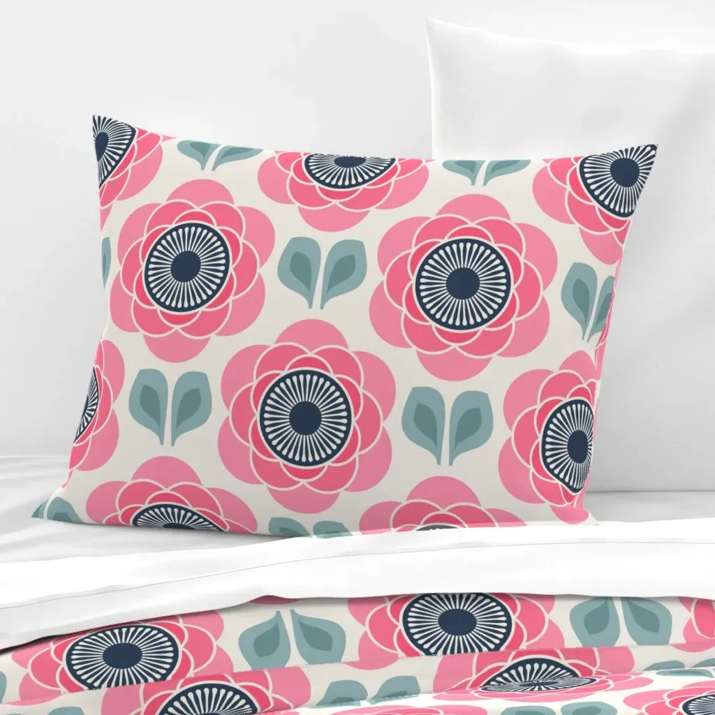 Kf 0381 C Geometric Floral Standard Pillow Cover - Pink, Cotton Sateen product